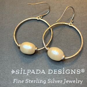 Silpada Vintage HTF Sterling Large Pearl Hoop French Wire Earrings